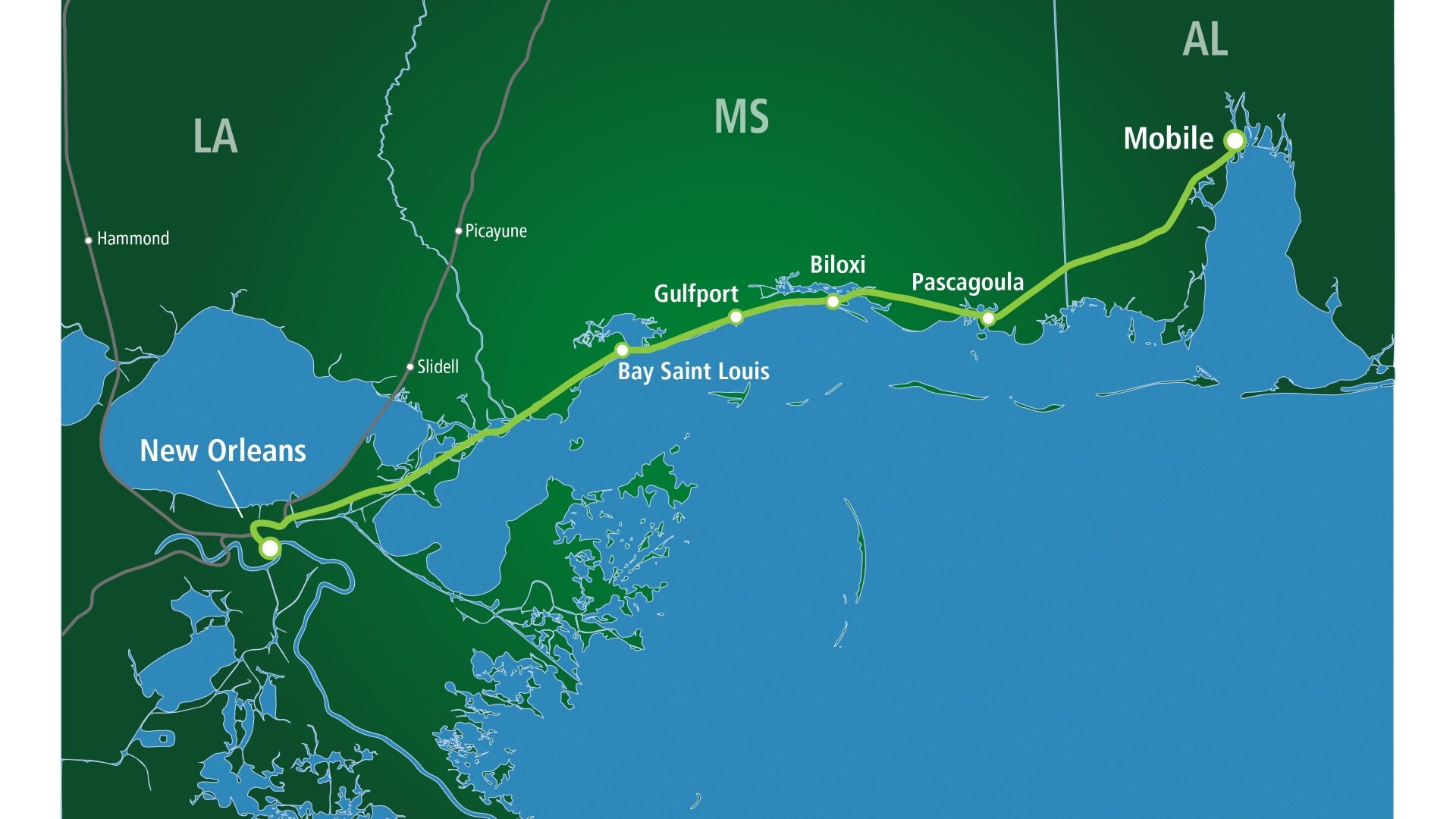 Neue Amtrak-Verbindung von New Orleans nach Mobile — Foto: Alabama Tourismus & Visit Mississippi