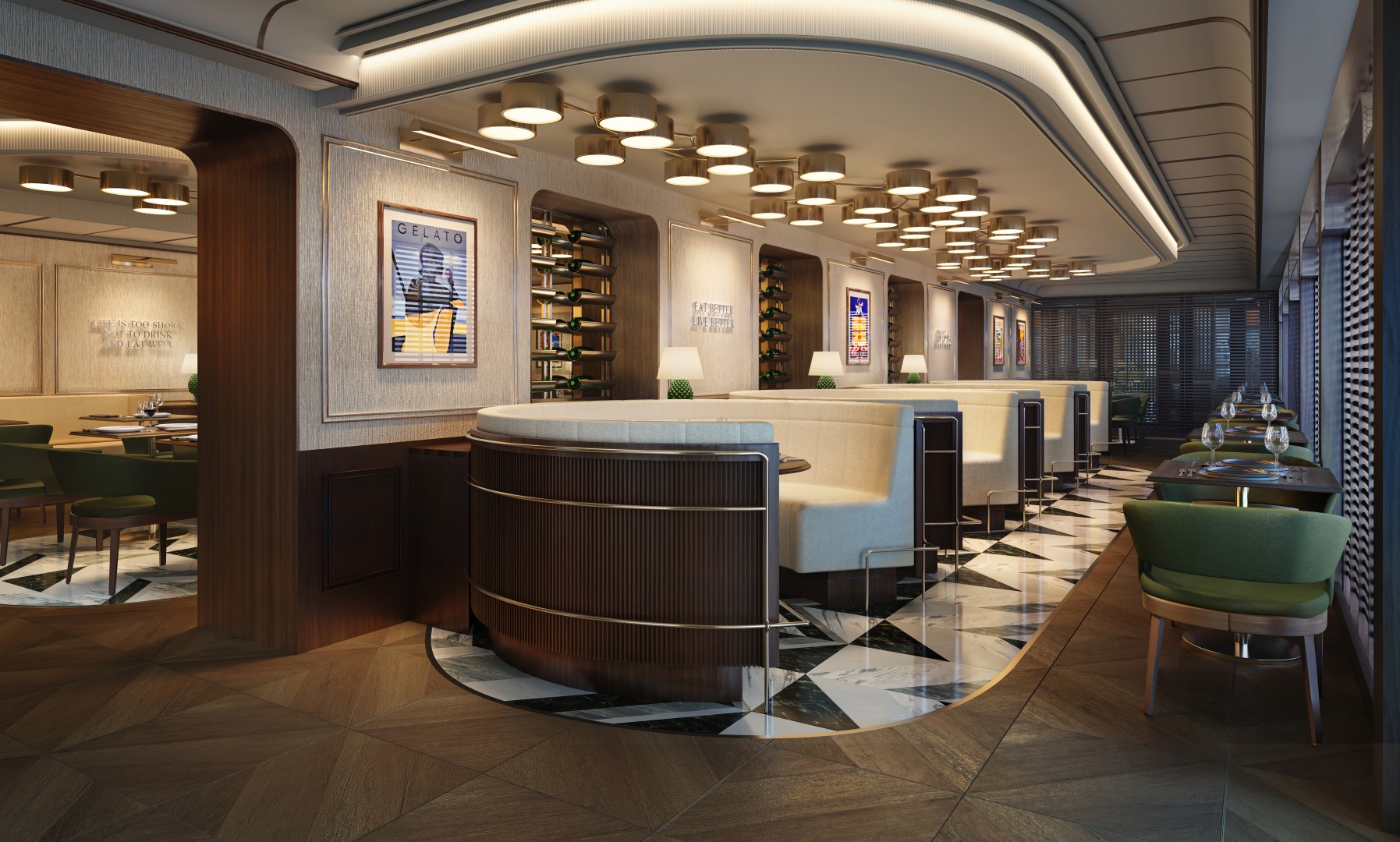 Italienische Küche im eleganten Eataly — Foto/Rendering: MSC Cruises